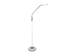 Kleine LED Stehlampe SANDOR Leselampe dimmbar aus Metall Weiß & Chrom Höhe 130cm