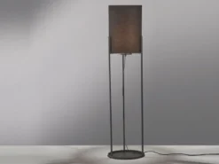 Kleine LED Stehlampe Schwarz mit Stoffschirm innen Gold, Höhe 114cm