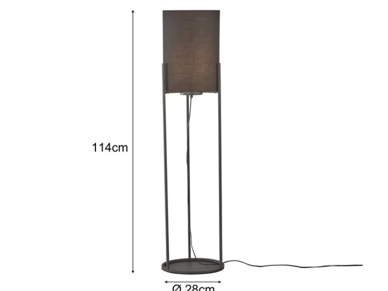 Kleine LED Stehlampe Schwarz mit Stoffschirm innen Gold, Höhe 114cm