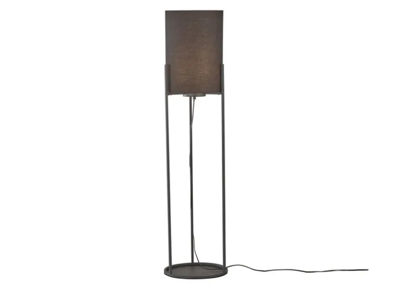 Kleine LED Stehlampe Schwarz mit Stoffschirm innen Gold, Höhe 114cm