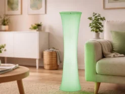 Kleine LED Stehlampe Stoff Weiß mit RGBW Leuchtmittel & Fernbedienung Höhe 123cm