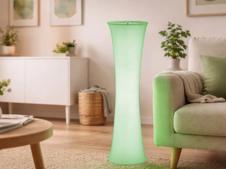 Kleine LED Stehlampe Stoff Weiß mit RGBW Leuchtmittel & Fernbedienung Höhe 123cm