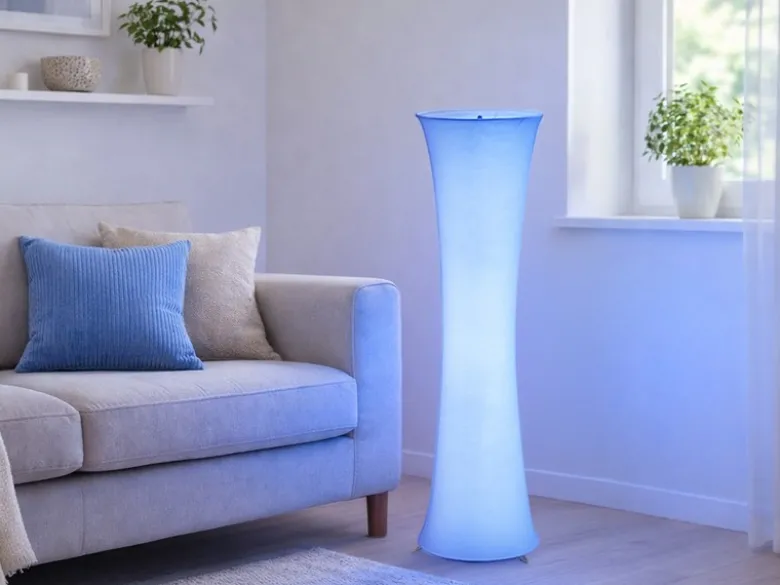 Kleine LED Stehlampe Stoff Weiß mit RGBW Leuchtmittel & Fernbedienung Höhe 123cm