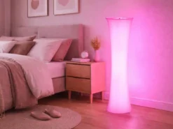 Kleine LED Stehlampe Stoff Weiß mit RGBW Leuchtmittel & Fernbedienung Höhe 123cm