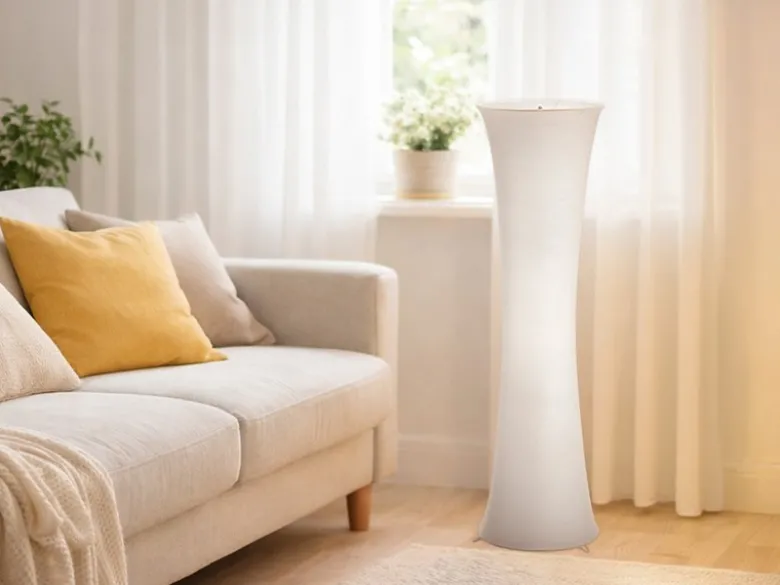 Kleine LED Stehlampe Stoff Weiß mit RGBW Leuchtmittel & Fernbedienung Höhe 123cm