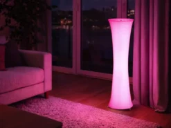 Kleine LED Stehlampe Stoff Weiß mit RGBW Leuchtmittel & Fernbedienung Höhe 123cm