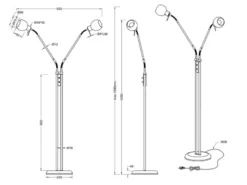 Kleine LED Stehleuchte, 2 Flexarm Leselampen, Silber mit Glasschirm, Höhe 125cm