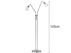Kleine LED Stehleuchte, 2 Flexarm Leselampen, Silber mit Glasschirm, Höhe 125cm