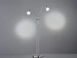 Kleine LED Stehleuchte, 2 Flexarm Leselampen, Silber mit Glasschirm, Höhe 125cm
