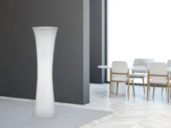 Kleine LED Stehleuchte Lichtsäule aus Stoff in Weiß Zylinder, Höhe 123cm