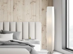 Kleine LED Stehleuchte mit Plissee Stoffschirm Weiß eckig, Höhe 119cm