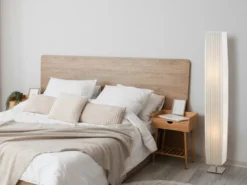 Kleine LED Stehleuchte mit Plissee Stoffschirm Weiß eckig, Höhe 119cm
