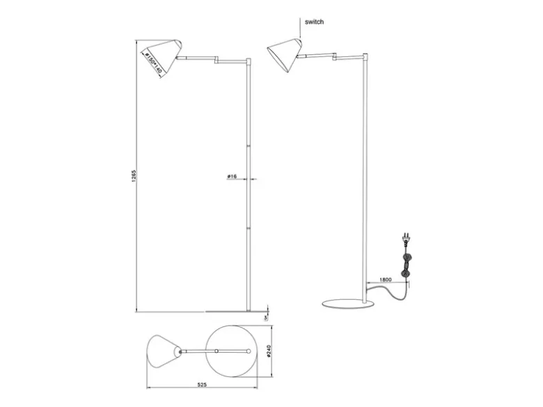 Kleine LED Stehleuchte mit Schwenkarm aus Metall Anthrazit, Höhe 126,5cm