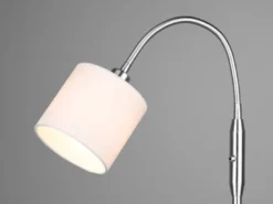 Kleine LED Stehleuchte Silber mit Flexarm und Stoffschirm Weiß, Höhe 130cm