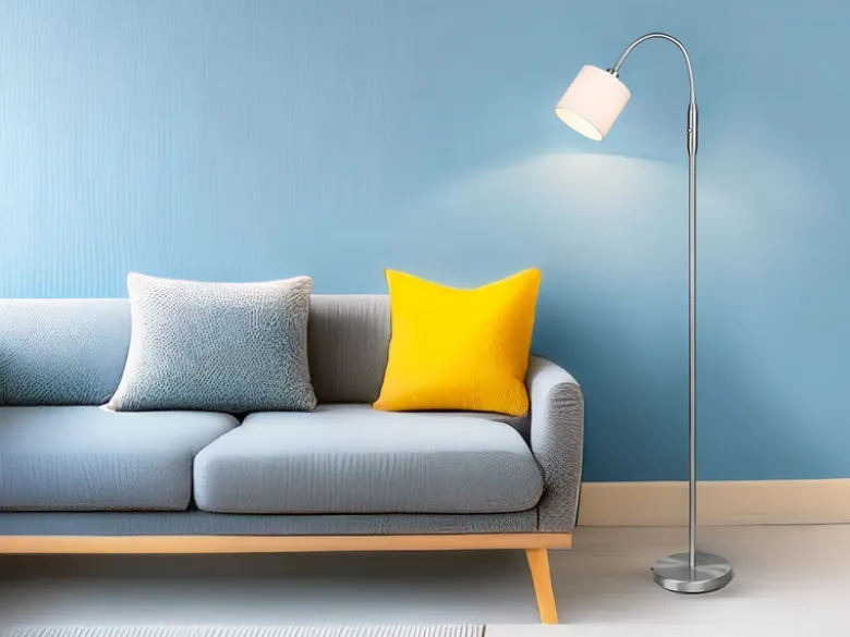 Kleine LED Stehleuchte Silber mit Flexarm und Stoffschirm Weiß, Höhe 130cm