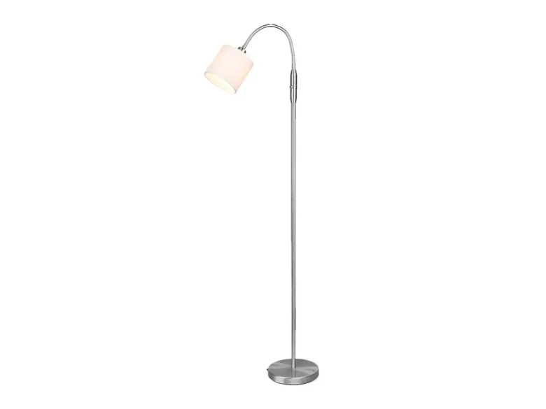 Kleine LED Stehleuchte Silber mit Flexarm und Stoffschirm Weiß, Höhe 130cm
