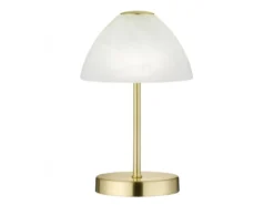Kleine LED Tischlampe QUEEN dimmbar, Messing mit Glasschirm Weiß, Höhe 24cm