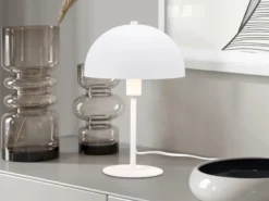 Kleine LED Tischleuchte aus Metall Weiß in Pilzform, Höhe 30cm