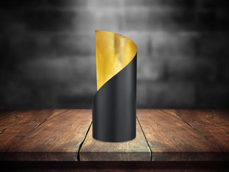 Kleine LED Tischleuchte 1 flammig Metall Schwarz matt / Gold, Höhe 24cm