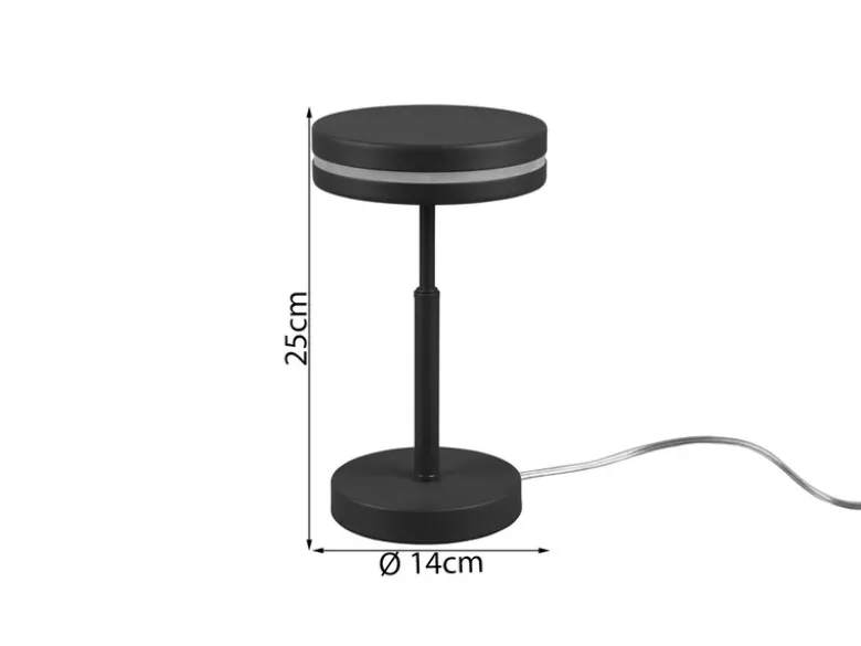 Kleine LED Tischleuchte FRANKLIN rund, Anthrazit, Höhe 25cm