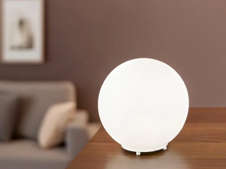 Kleine LED Tischleuchte Glaskugel Lampenschirm Opalweiß, Ø 20cm
