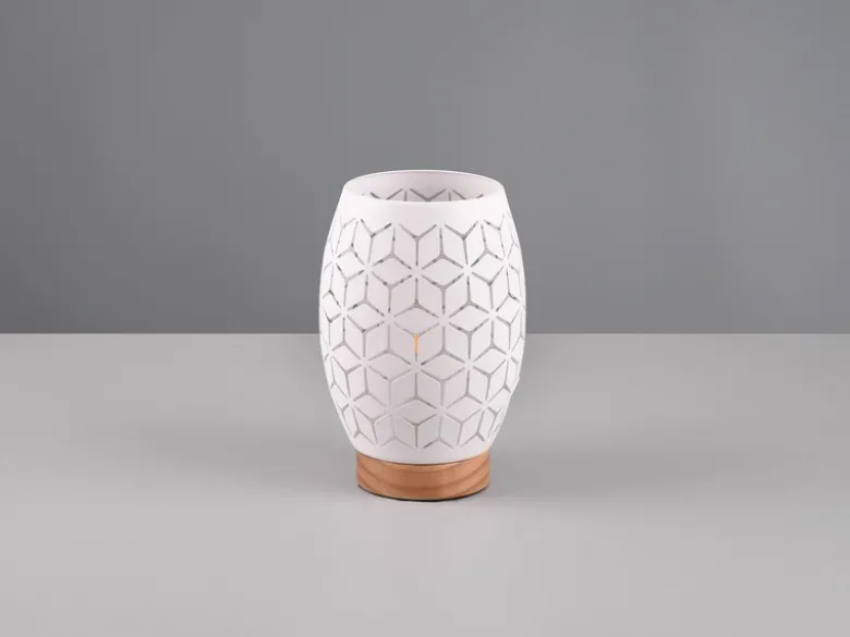 Kleine LED Tischleuchte in Weiß mit ausgefallenem Stanzmuster, H: 21cm