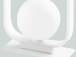 Kleine LED Tischleuchte Metall mit Glaskugel Opalweiß, Höhe 26cm