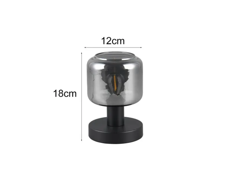Kleine LED Tischleuchte mit Glasschirm Chrom bedampft, Höhe 18cm
