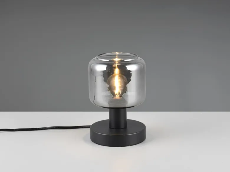 Kleine LED Tischleuchte mit Glasschirm Chrom bedampft, Höhe 18cm