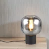Kleine LED Tischleuchte mit Glasschirm Chrom bedampft, Höhe 26cm
