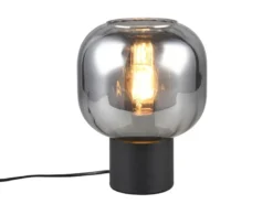 Kleine LED Tischleuchte mit Glasschirm Chrom bedampft, Höhe 26cm