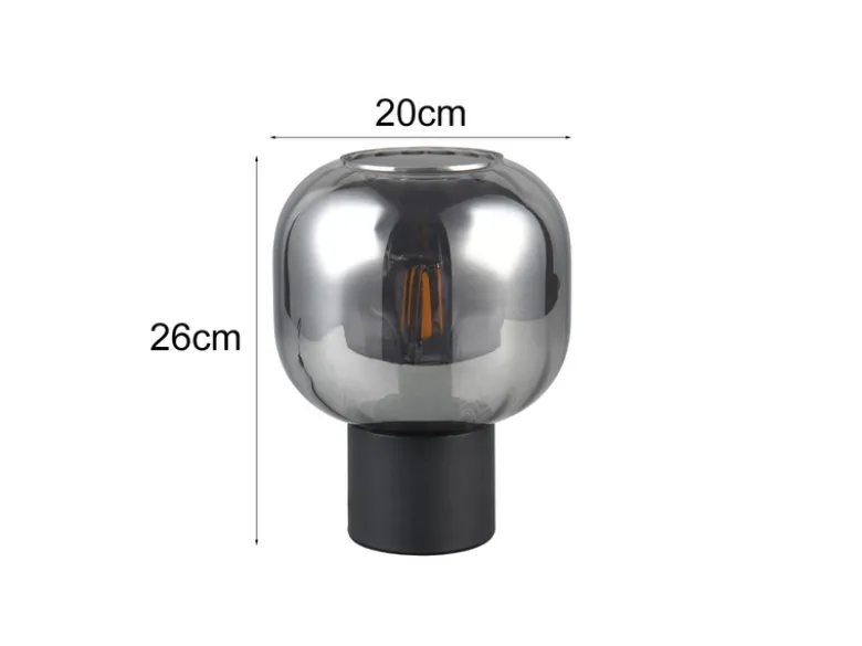Kleine LED Tischleuchte mit Glasschirm Chrom bedampft, Höhe 26cm
