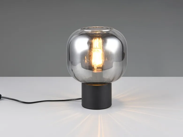 Kleine LED Tischleuchte mit Glasschirm Chrom bedampft, Höhe 26cm