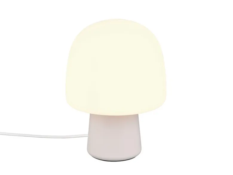 Kleine LED Tischleuchte mit Glasschirm & Metallfuß Hellgrau, Höhe 27cm