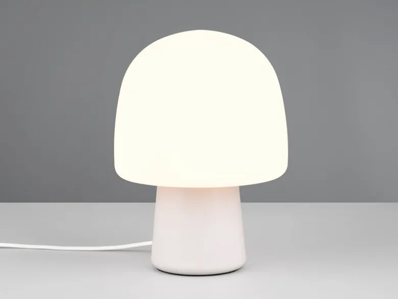 Kleine LED Tischleuchte mit Glasschirm & Metallfuß Hellgrau, Höhe 27cm