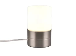 Kleine LED Tischleuchte per touch dimmbar, Silber mit Glasschirm, Höhe 15cm