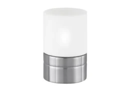 Kleine LED Tischleuchte per touch dimmbar, Silber mit Glasschirm, Höhe 15cm