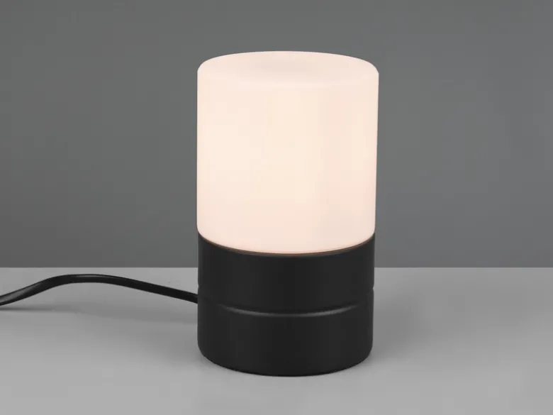 Kleine LED Tischleuchte per touch dimmbar, Schwarz mit Glasschirm, Höhe 15cm