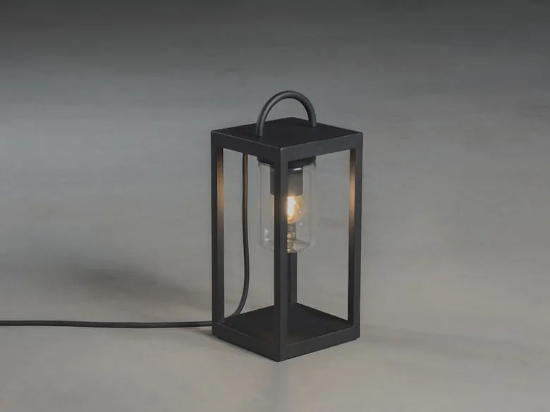 Kleine LED Tischleuchte Schwarz aus Stahl mit Klarglas, Höhe 33cm