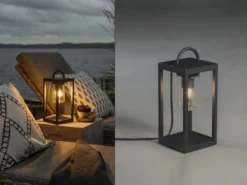 Kleine LED Tischleuchte Schwarz aus Stahl mit Klarglas, Höhe 33cm
