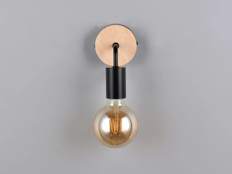 Kleine LED Wandleuchte Metall in Schwarz mit Holz, Höhe 15,5cm