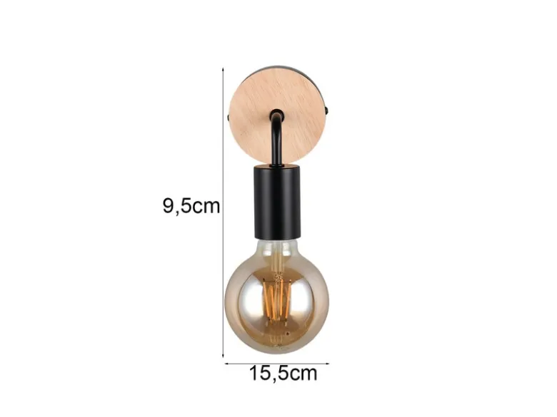 Kleine LED Wandleuchte Metall in Schwarz mit Holz, Höhe 15,5cm