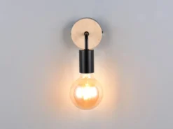 Kleine LED Wandleuchte Metall in Schwarz mit Holz, Höhe 15,5cm