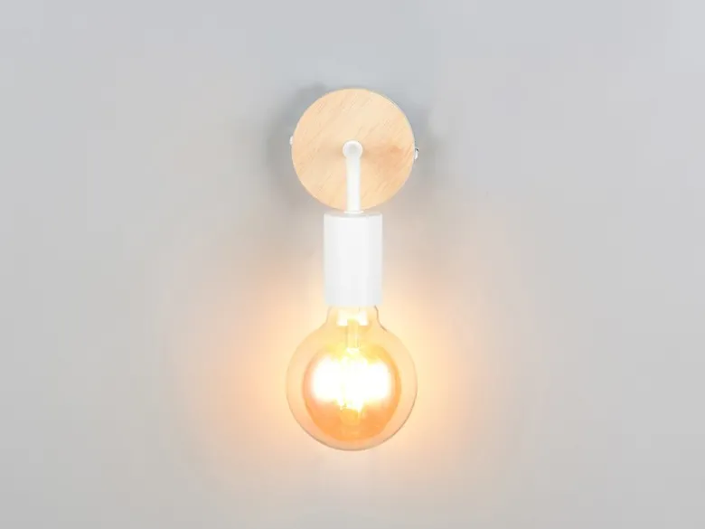 Kleine LED Wandleuchte Metall in Weiß mit Holz, Höhe 15,5cm