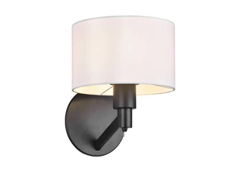 Kleine LED Wandleuchte Schwarz matt mit Schalter & Stoffschirm Weiß