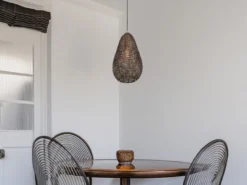 Kleine Orientalische Pendelleuchte ZIVA aus Metallgeflecht in Altmessing, Ø 23cm