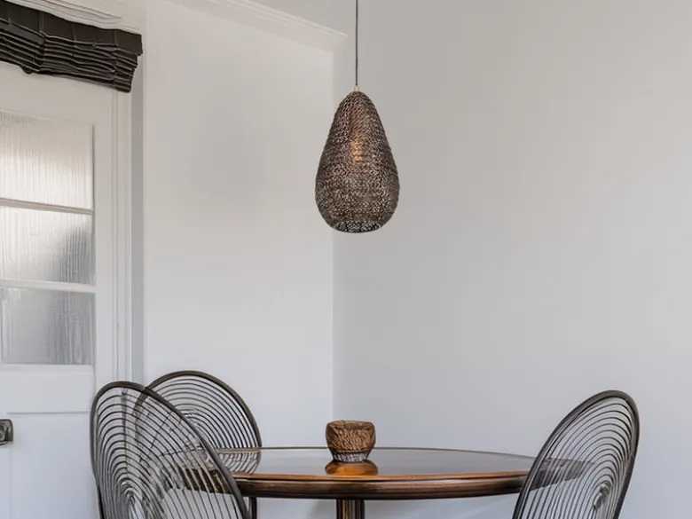 Kleine Orientalische Pendelleuchte ZIVA aus Metallgeflecht in Altmessing, Ø 23cm