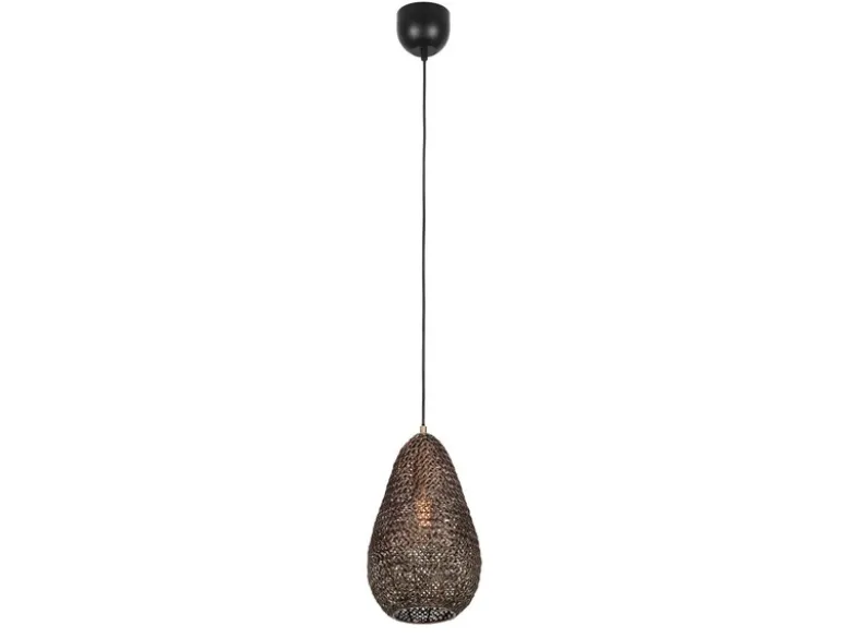 Kleine Orientalische Pendelleuchte ZIVA aus Metallgeflecht in Altmessing, Ø 23cm