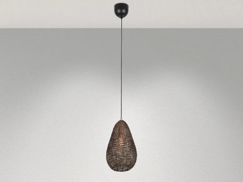 Kleine Orientalische Pendelleuchte ZIVA aus Metallgeflecht in Altmessing, Ø 23cm
