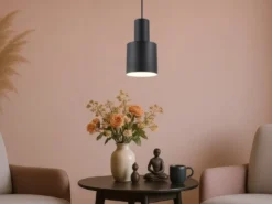 Kleine Pendelleuchte AGUDO mit Metall Lampenschirm Schwarz, Ø 12cm